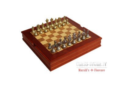 Metal chess men and Wooden chess board